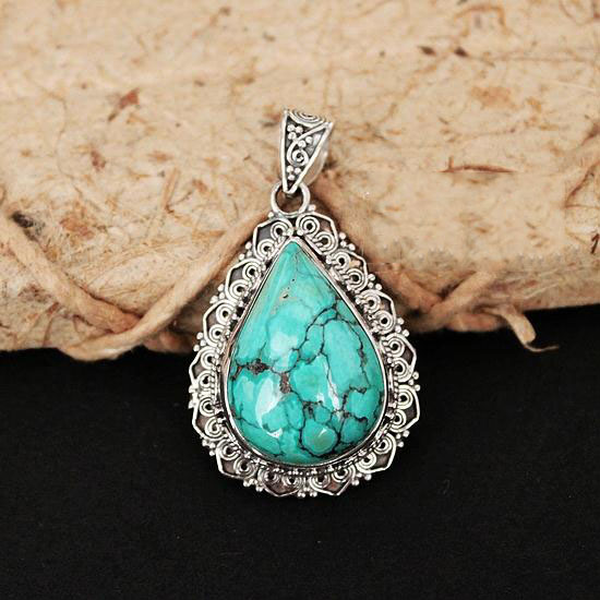 Amazing Nepal Silver 925 Natural Turquoise Pendant NO Chain